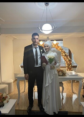 Nikah veya abiye beyaz tasli saten elbise