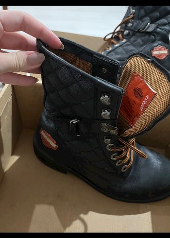 Harley Davidson Siyah Deri Tokalı Biker Kadın Bot