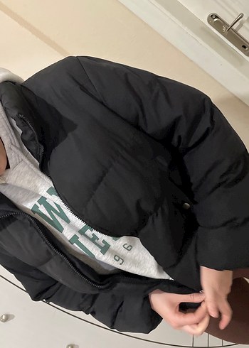 Gri Yüksek Yakalı Sokak Stili Kadın Kışlık Mont - Görsel 2