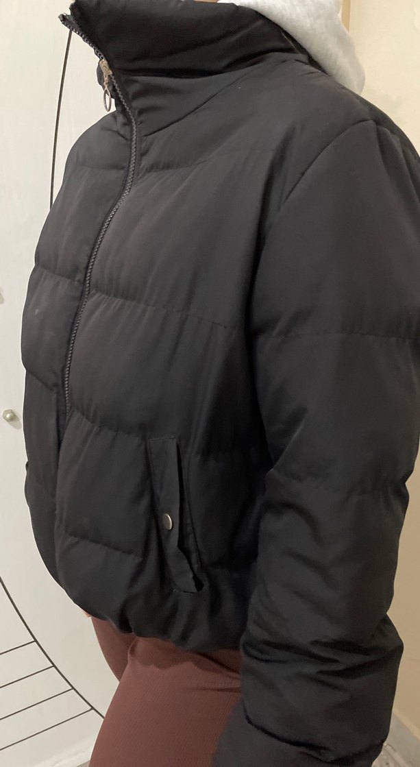 Gri Yüksek Yakalı Sokak Stili Kadın Kışlık Mont - Görsel 3