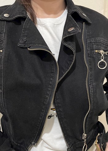 Fermuarlı Siyah Kadın Denim Ceket m ve s ya uygun - Görsel 2