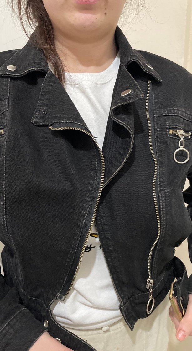 Fermuarlı Siyah Kadın Denim Ceket m ve s ya uygun - Görsel 2