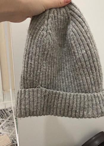 Gri Kadın Yün Örgü Bere - Görsel 2