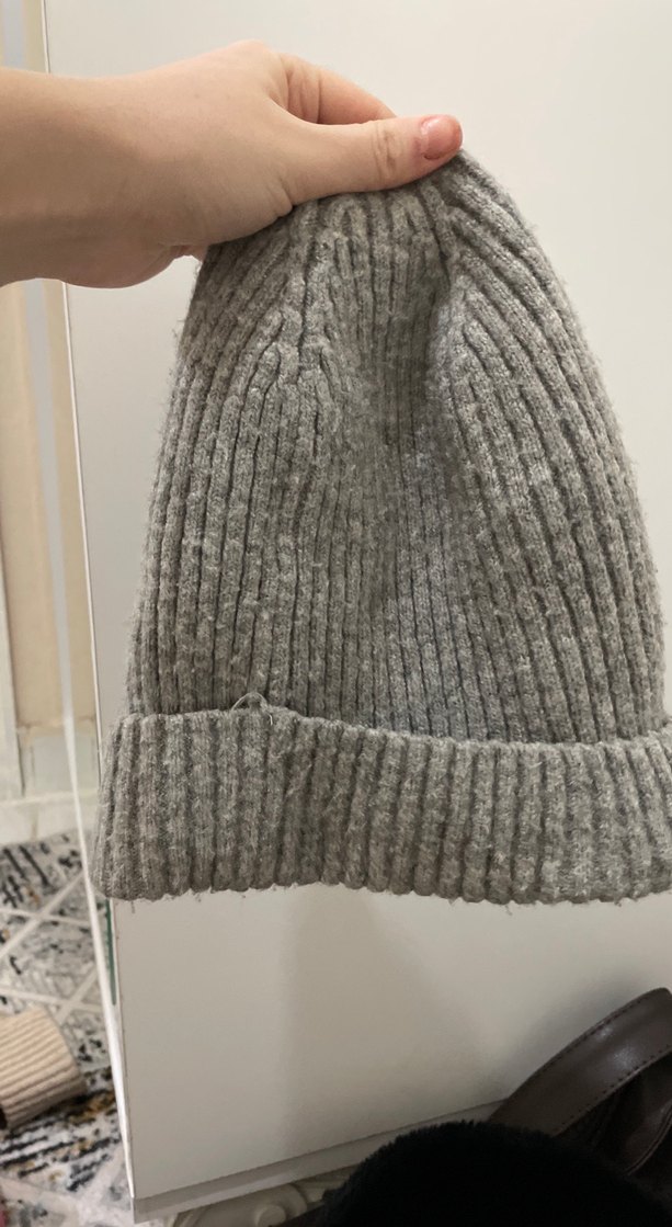 Gri Kadın Yün Örgü Bere - Görsel 2