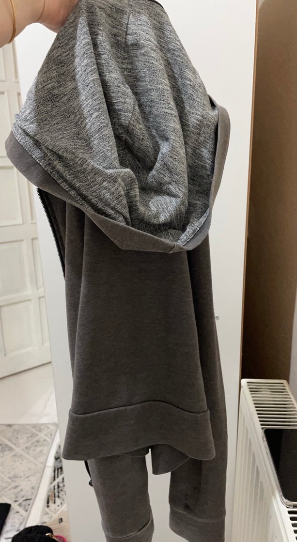 Gri Kadın Keten Fermuarlı Salaş Ceket - Görsel 2