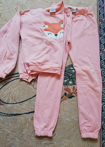 Kız Çocuk Pembe Baskılı Sweatshirt ve Eşofman