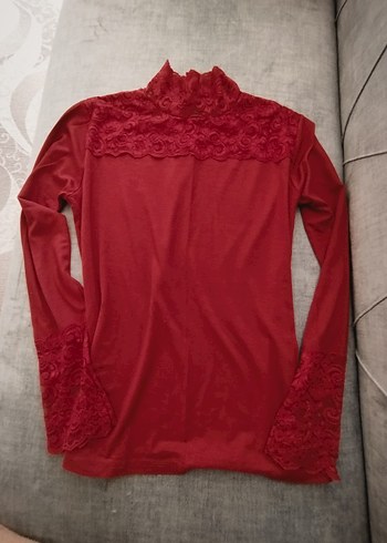 Bordo ve lacivert Dantel Detaylı Kadın Bluz - Görsel 4