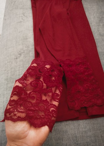 Bordo ve lacivert Dantel Detaylı Kadın Bluz - Görsel 3