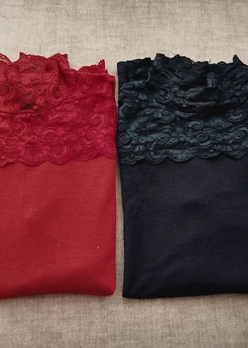 Bordo ve lacivert Dantel Detaylı Kadın Bluz - Görsel 2