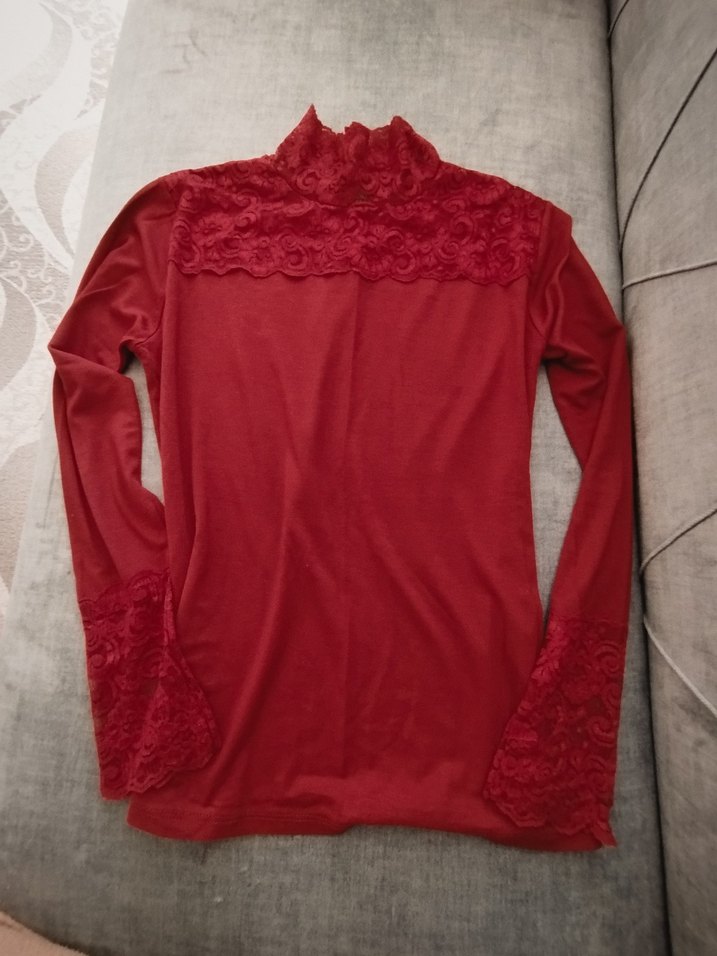 Bordo ve lacivert Dantel Detaylı Kadın Bluz - Görsel 4