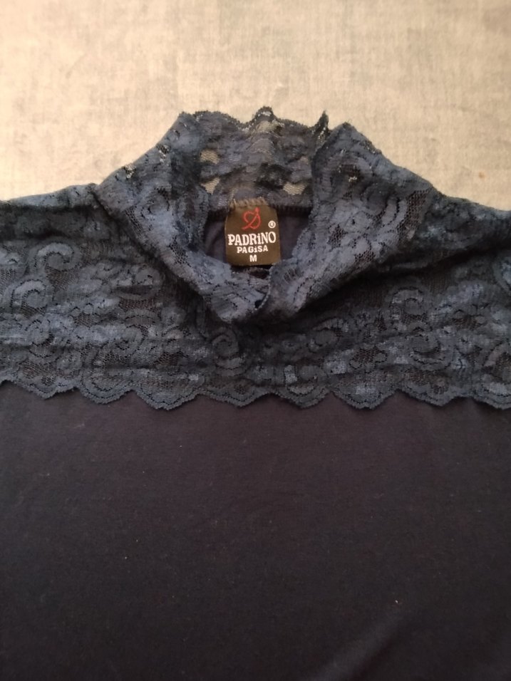 Bordo ve lacivert Dantel Detaylı Kadın Bluz - Görsel 5