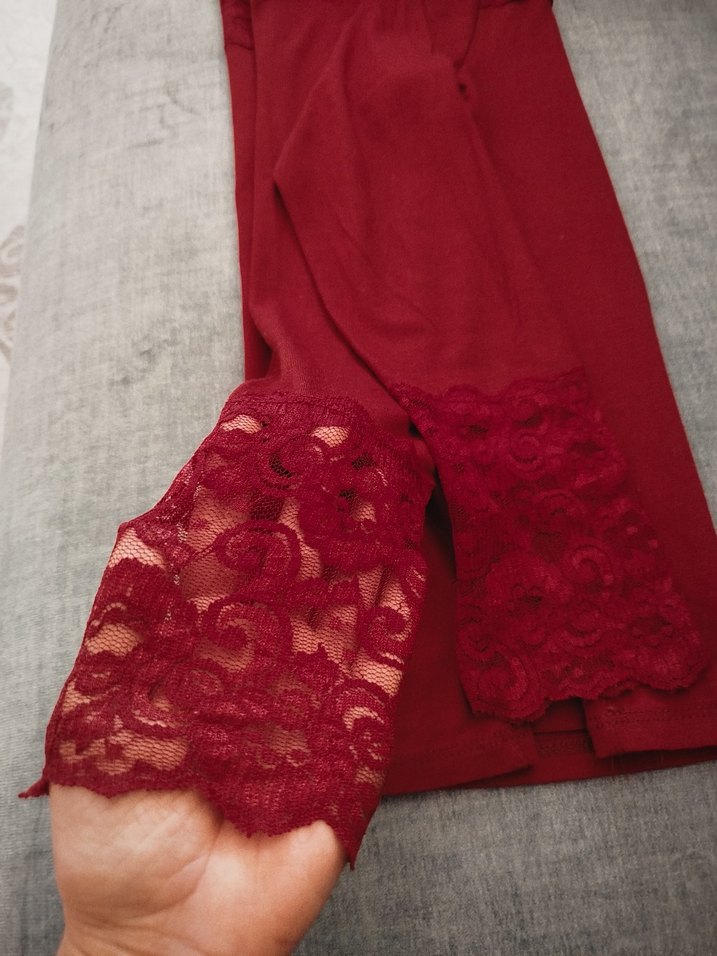 Bordo ve lacivert Dantel Detaylı Kadın Bluz - Görsel 3