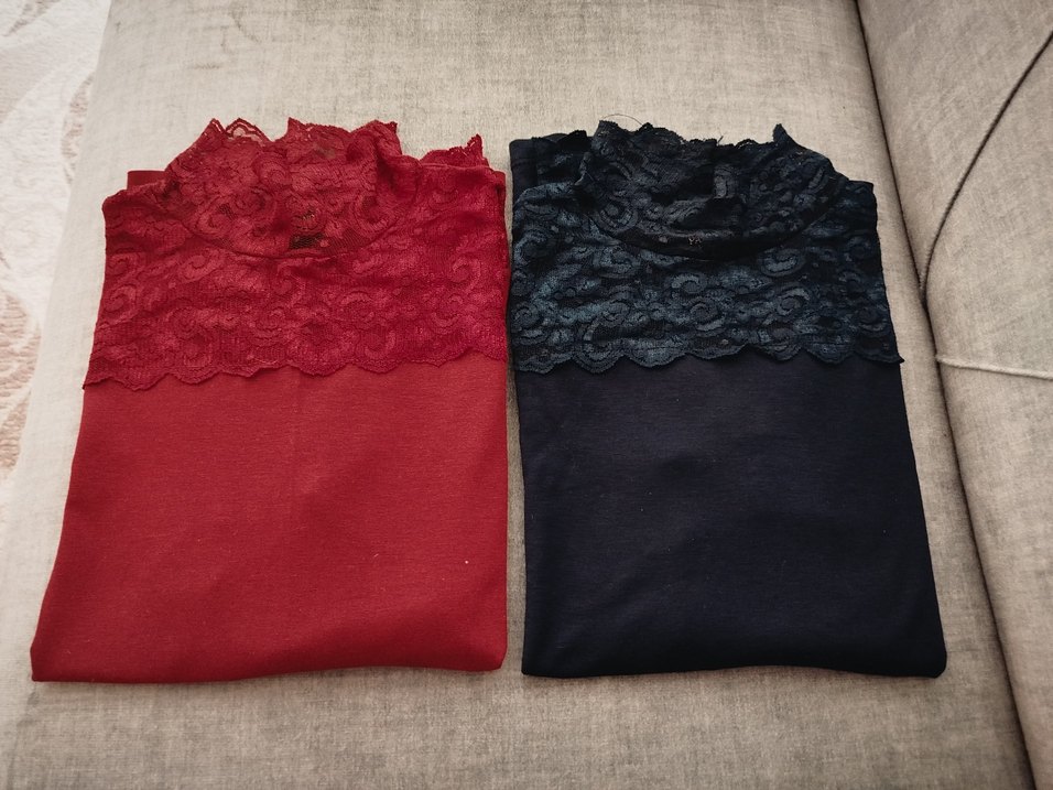 Bordo ve lacivert Dantel Detaylı Kadın Bluz - Görsel 2