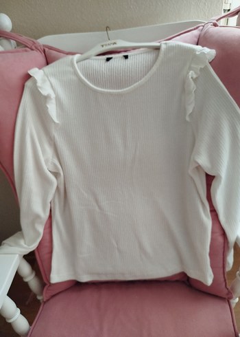 Kadın Beyaz Pamuklu Fırfırlı Sweatshirt - Görsel 2