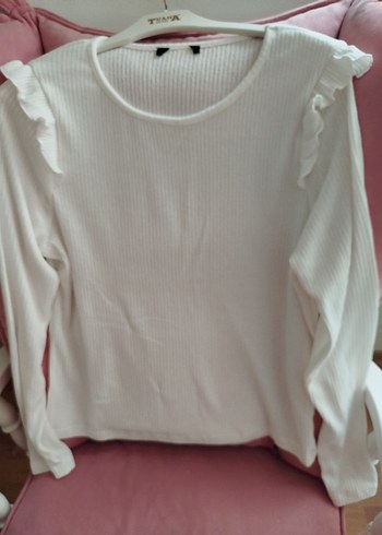 Kadın Beyaz Pamuklu Fırfırlı Sweatshirt - Görsel 8