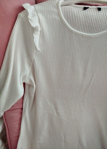 Kadın Beyaz Pamuklu Fırfırlı Sweatshirt - Görsel 7