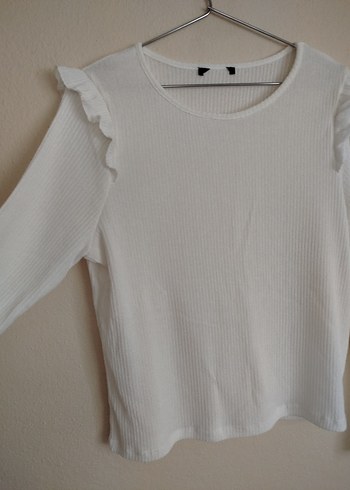 Kadın Beyaz Pamuklu Fırfırlı Sweatshirt - Görsel 3