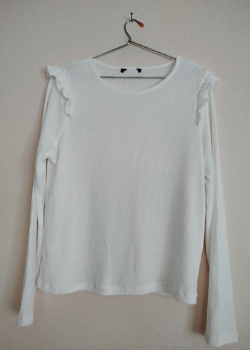 Kadın Beyaz Pamuklu Fırfırlı Sweatshirt - Görsel 4