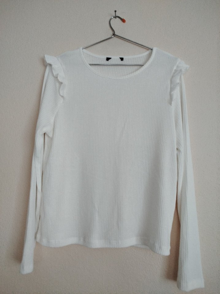 Kadın Beyaz Pamuklu Fırfırlı Sweatshirt - Görsel 4