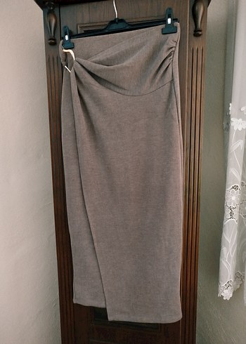 Kadın Bej Drapeli Uzun Etek - Görsel 5