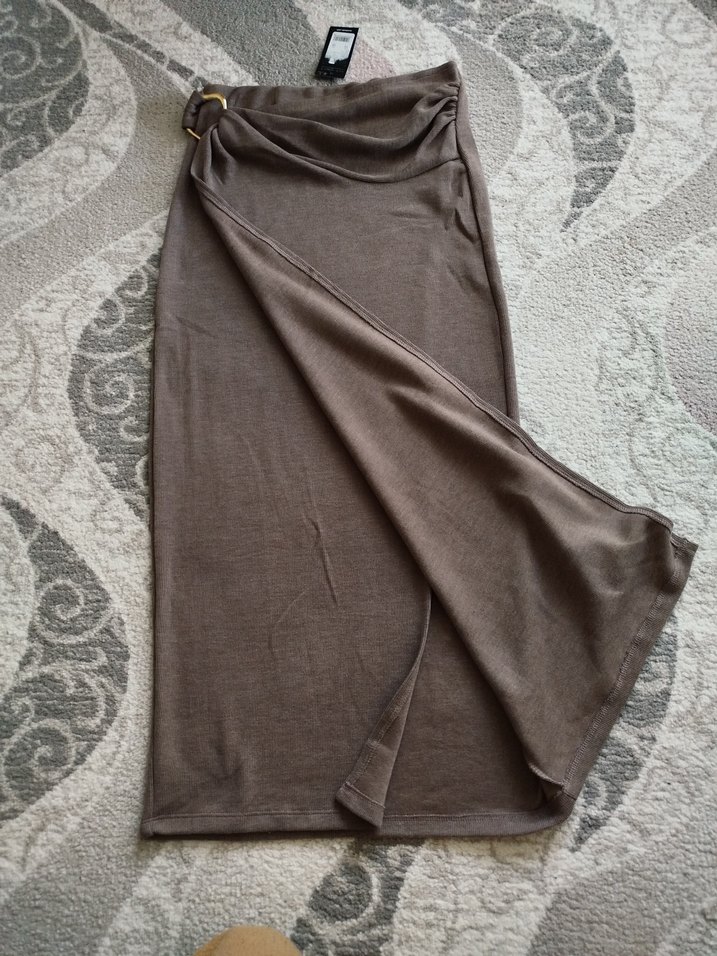 Kadın Bej Drapeli Uzun Etek - Görsel 2