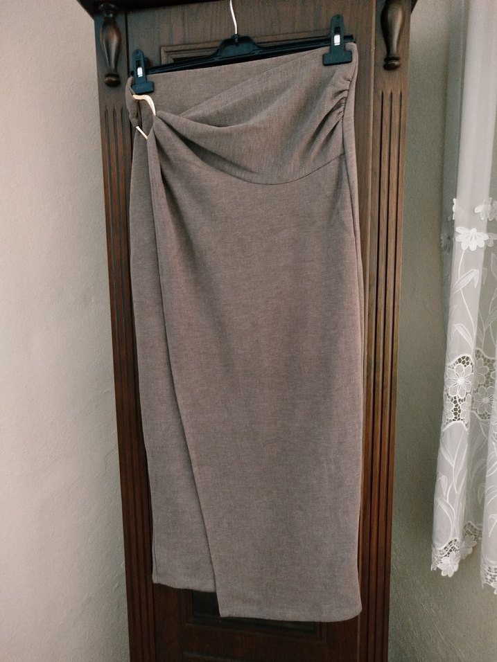 Kadın Bej Drapeli Uzun Etek - Görsel 5