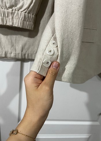 Eyyo Bej Keten Kadın Blazer takım - Görsel 5