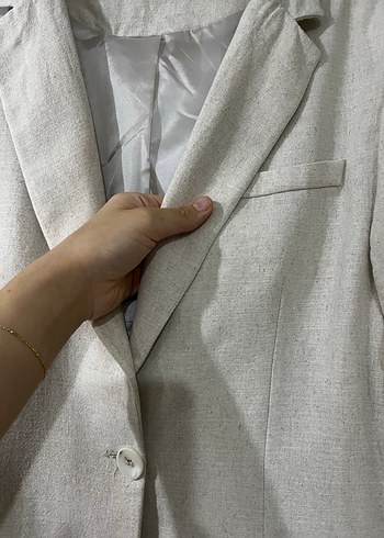 Eyyo Bej Keten Kadın Blazer takım - Görsel 4