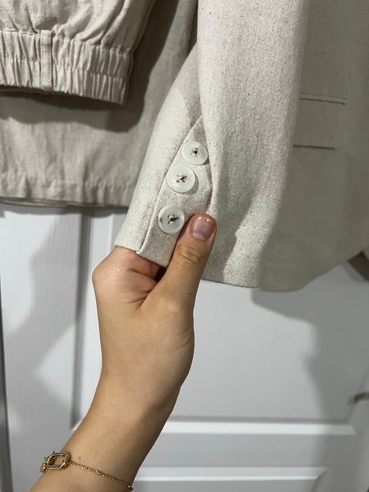 Eyyo Bej Keten Kadın Blazer takım - Görsel 5