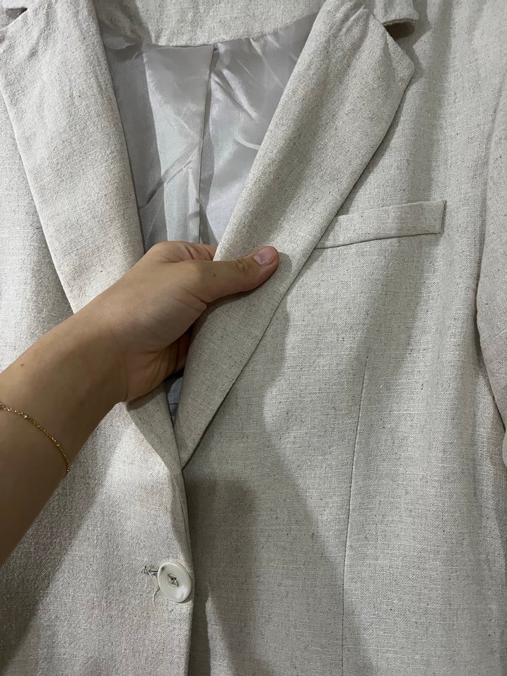 Eyyo Bej Keten Kadın Blazer takım - Görsel 4