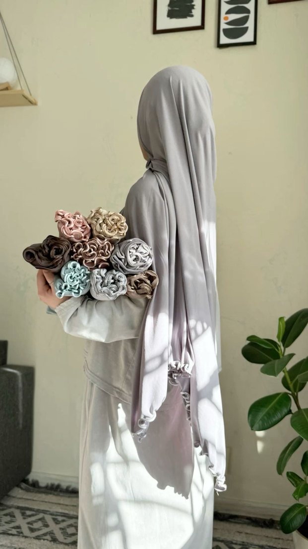 Jersey premium kenarı fırfırlı penye şal - Görsel 3