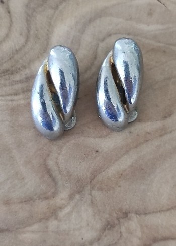 American Vintage İki Damla Minimalist Gri Klipsli Küpe