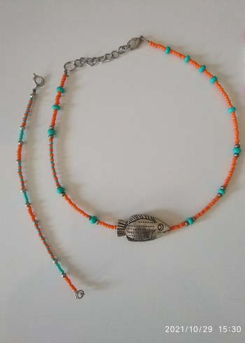 Renkli Boncuklu  Kadın Kolyesi ve Bileklik - Görsel 2