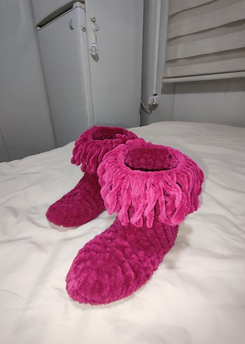 Kızlar için Pembe Sıcak Örgü Ev Terliği - Görsel 2