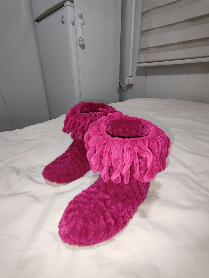 Kızlar için Pembe Sıcak Örgü Ev Terliği - Görsel 2