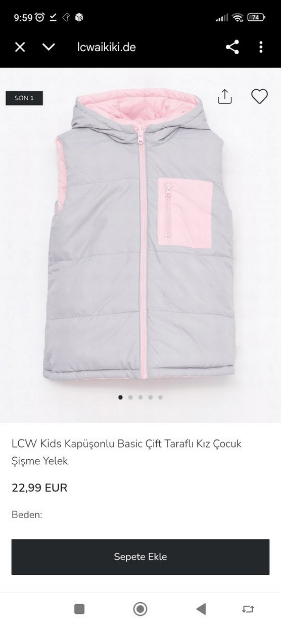 LCW Kids Kapüşonlu Çift Taraflı Kız Şişme Yelek - Görsel 2