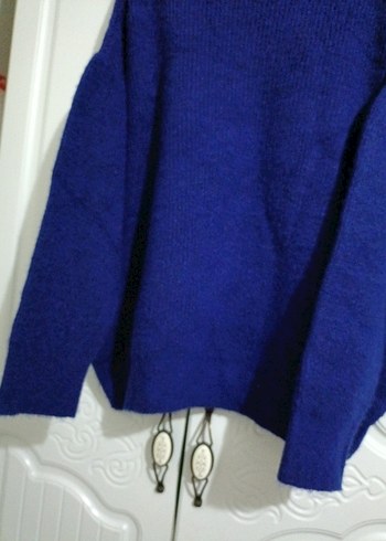 Kadın Mavi Örgü Salaş Kazak - Görsel 8