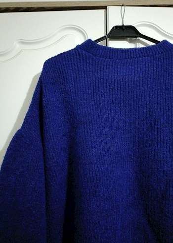 Kadın Mavi Örgü Salaş Kazak - Görsel 4