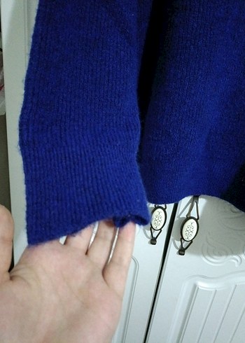 Kadın Mavi Örgü Salaş Kazak - Görsel 6