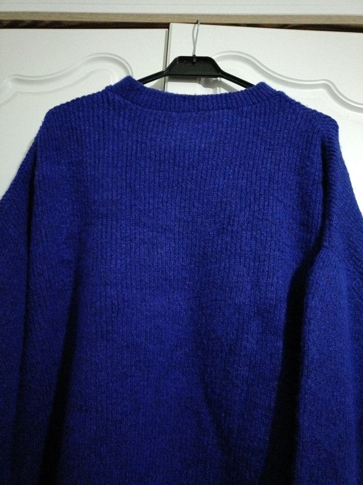 Kadın Mavi Örgü Salaş Kazak - Görsel 5