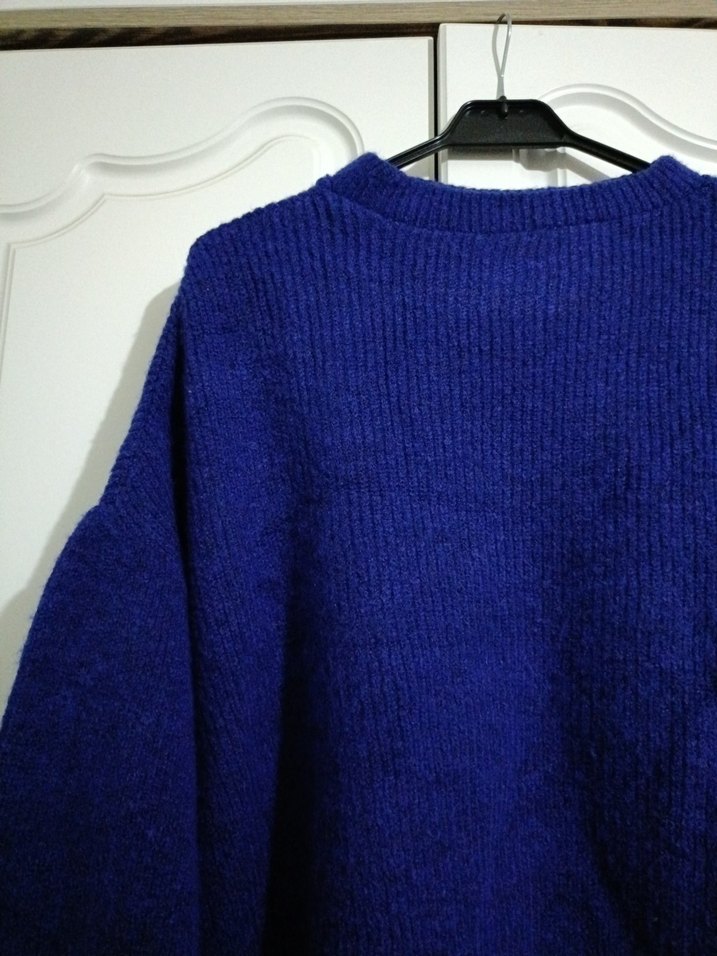 Kadın Mavi Örgü Salaş Kazak - Görsel 4