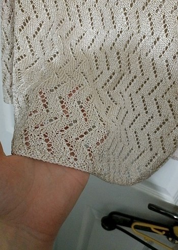 Bej V Yaka Örgü Kadın Kazak - Görsel 7