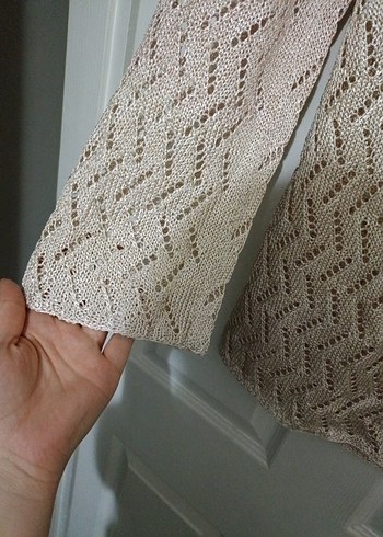 Bej V Yaka Örgü Kadın Kazak - Görsel 4