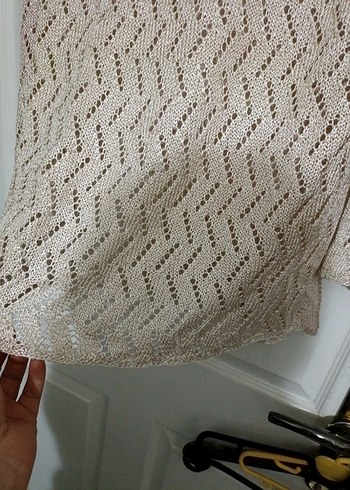 Bej V Yaka Örgü Kadın Kazak - Görsel 8