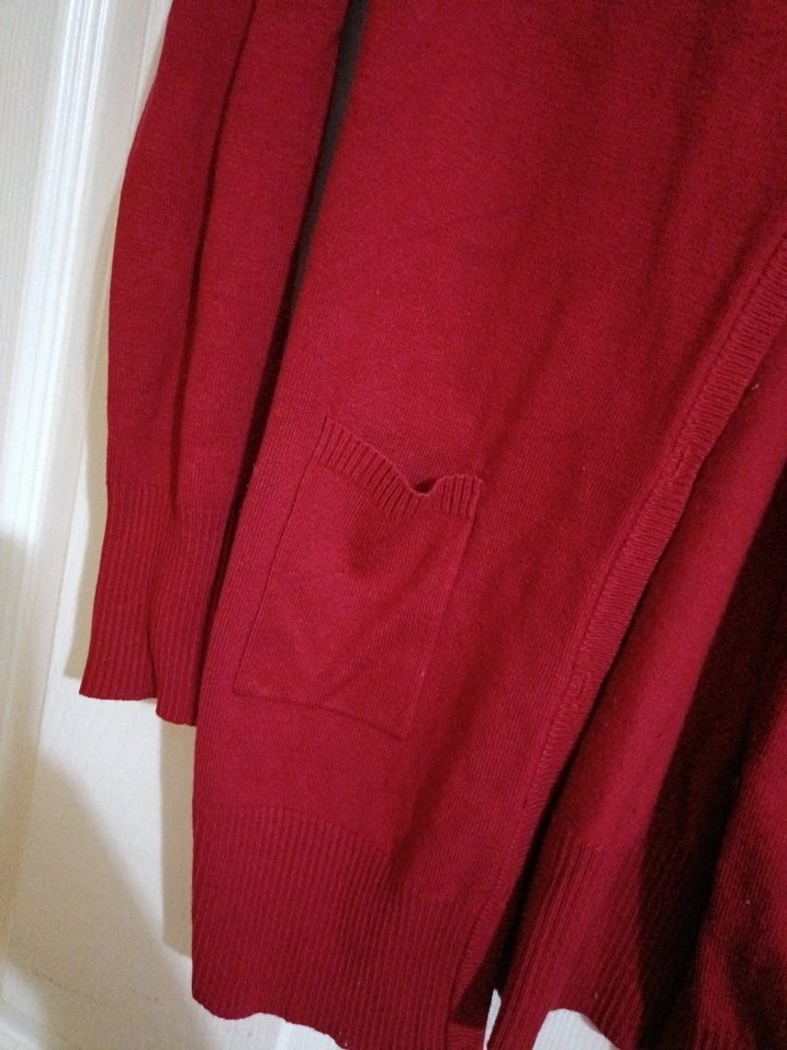 Kırmızı V Yakalı Kadın Hırka - Görsel 5