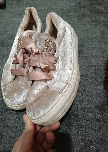 Pullu Pembe Kadın Süet Spor Ayakkabı - Görsel 2