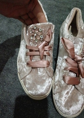 Pullu Pembe Kadın Süet Spor Ayakkabı - Görsel 3