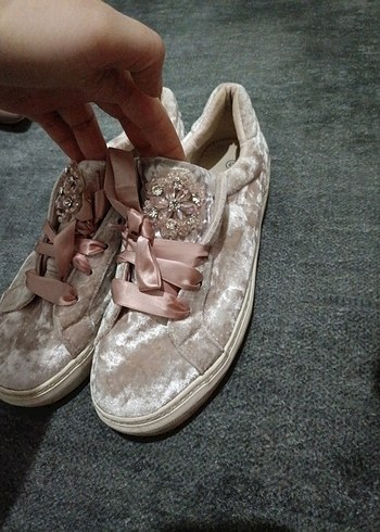 Pullu Pembe Kadın Süet Spor Ayakkabı - Görsel 6