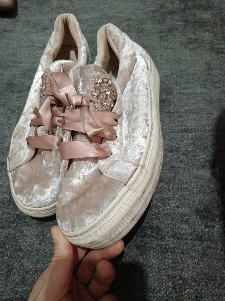 Pullu Pembe Kadın Süet Spor Ayakkabı - Görsel 2