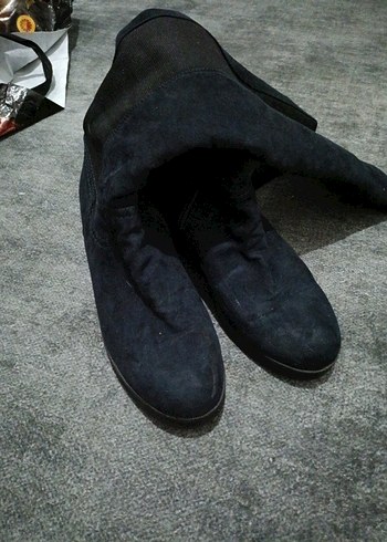 Siyah Süet Tokalı Dizüstü Topuklu Bot - Görsel 6